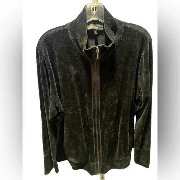 Talbots Black Velour Zipper Front 2 pockets on Front Lon Sleeve - Picture 1 of 4